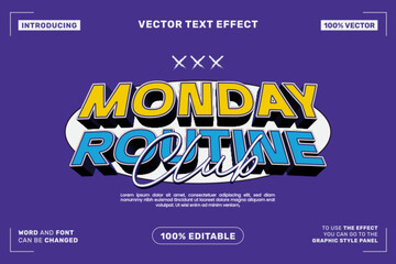 Monday Routine Club Text Effect &ndash; Bold Retro Comic Style Editable Vector Typography