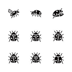 Ladybug and Beetle Black Icons Collection Set Flying and Crawling
