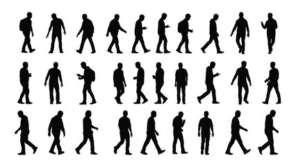 a collection of various human figures depicted in dynamic poses presented as a striking black silhouette