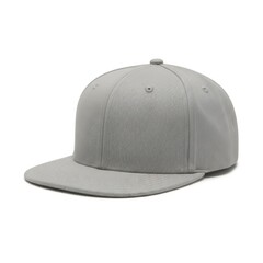 Fototapeta premium Stylish grey flat brim snapback baseball cap isolated on white for fashion and streetwear white background