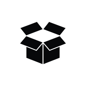 Open black cardboard box icon on white background