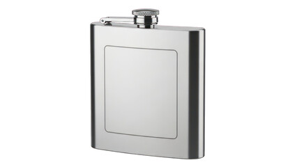 Polished stainless steel hip flask isolated on transparent background