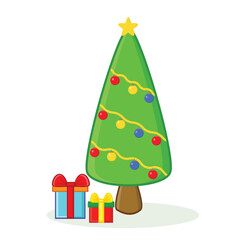 Christmas tree. christmas tree with gift box vector cartoon illustration