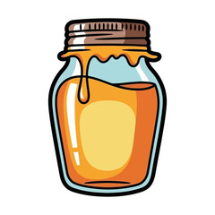 Cartoon honey jar with dripping honey and metal lid silhouette isolated on white background