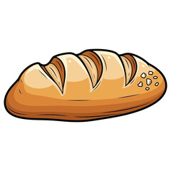 Cartoon loaf of bread with scoring and salt flakes isolated on white background silhouette