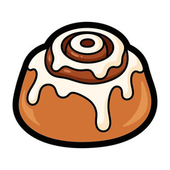 Delicious cinnamon roll pastry with cream cheese frosting isolated on white background silhouette