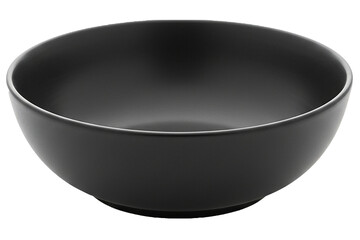 PNG. black ceramic bowl. A clean empty matte black ceramic serving bowl on transparent background.