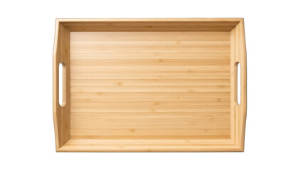 Empty rectangular bamboo serving tray isolated on transparent background