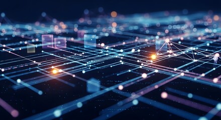 Abstract digital network visualization with glowing lines and nodes