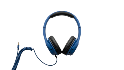 Modern blue headphones with microphone isolated on transparent background silhouette