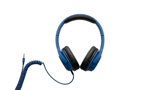 Modern blue headphones with microphone isolated on transparent background silhouette - Powered by Adobe