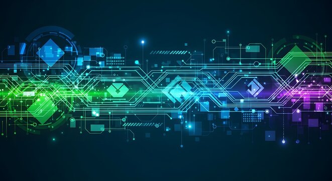 Abstract digital art illustration of connected data and information flow - Powered by Adobe