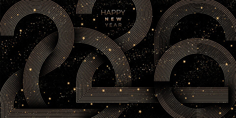 Happy new year horizontal poster with abstract numerals 2026