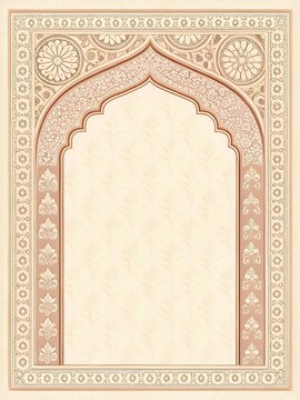 Islamic Ornamental Frame Border with Floral Arch Design Background"
