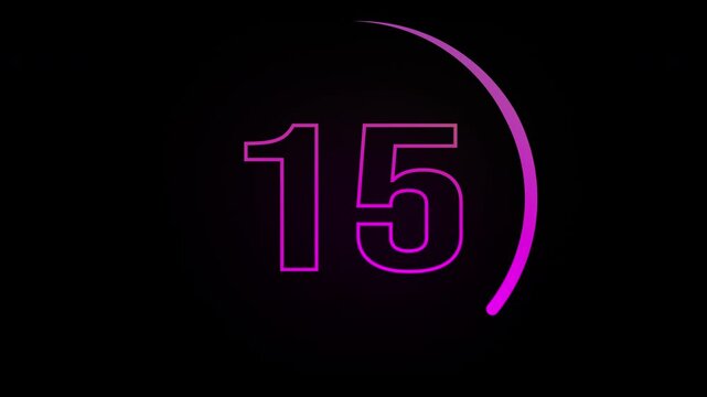 4K 20 Second Neon Countdown Timer Animation. Colorful Light Digital Display from 20 to 0 on Black Background. 4k video animation seamless loop