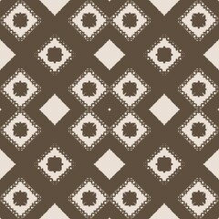 Earthy Brown Cream Seamless Geometric Floral Ikat Pattern