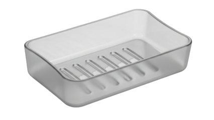 Clear plastic rectangular soap dish isolated on transparent background