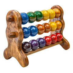 Wooden abacus with ten rows of beads isolated on a transparent background