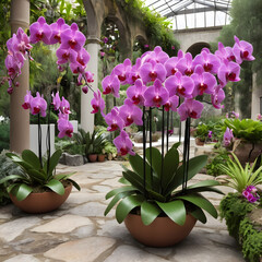 Blooming phalaenopsis orchid in a greenhouse