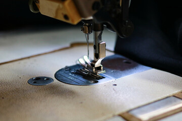 Sewing machine close-up. Sewing process. Selective focus