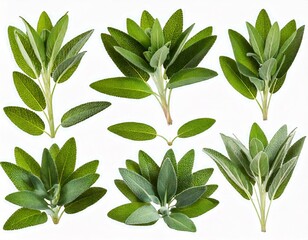 Set of Mexican bush sage (Salvia leucantha) frontal isolated png on a transparent bac 