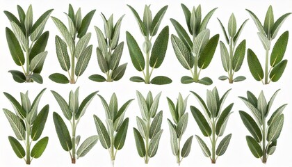  Set of Mexican bush sage (Salvia leucantha) frontal isolated png on a transparent bac 