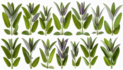  Set of Mexican bush sage (Salvia leucantha) frontal isolated png on a transparent bac 