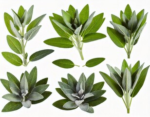  Set of Mexican bush sage (Salvia leucantha) frontal isolated png on a transparent bac 