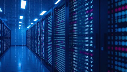 Data servers in digital network room processing information efficiently