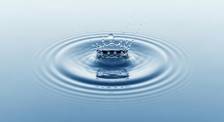 A single water droplet creates perfect concentric ripples on a calm blue surface, capturing a moment of impact and diffusion