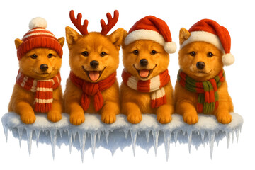 Cute Christmas Dog Breeds Collection &ndash; Holiday Puppy Set in Festive Winter Outfits,  Transparent background, Finnish Spitz