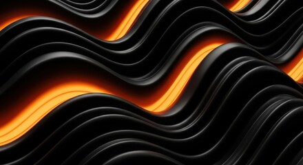 Abstract black wavy surface with glowing orange lines, representing energy and futuristic design