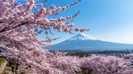 日本の富士山と桜の風景