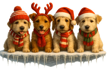 Cute Christmas Dog Breeds Collection &ndash; Holiday Puppy Set in Festive Winter Outfits,  Transparent background, Glen of Imaal Terrier