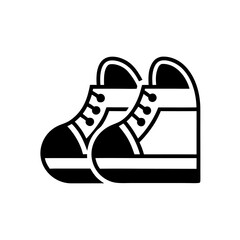 A playful monoline icon of small sneakers, showing activity, movement, and comfortable footwear for children.