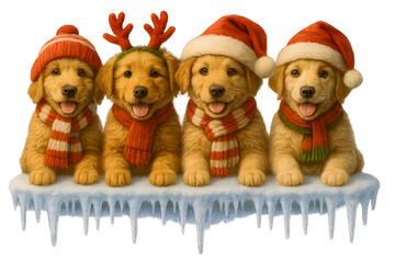 Cute Christmas Dog Breeds Collection &ndash; Holiday Puppy Set in Festive Winter Outfits,  Transparent background, Goldendoodle