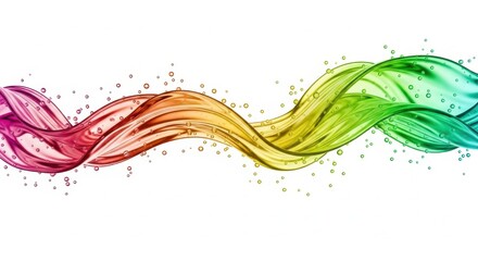 Abstract colorful wavy splash of liquid or paint with bubbles, isolated on white background