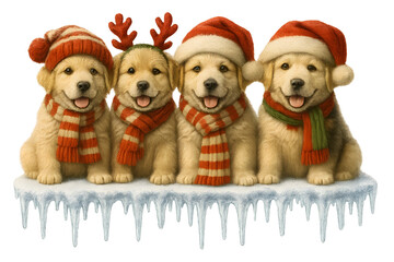 Cute Christmas Dog Breeds Collection &ndash; Holiday Puppy Set in Festive Winter Outfits,  Transparent background, Great Pyrenees