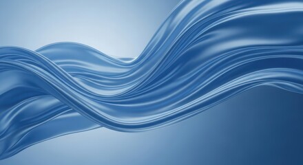 Abstract flowing blue silk fabric wave on a soft blue gradient background, elegant and smooth