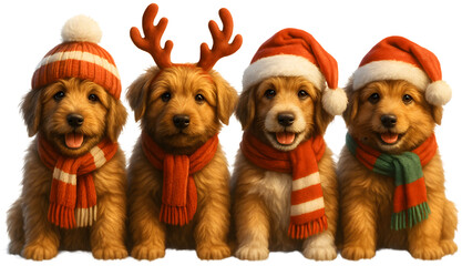 Cute Christmas Dog Breeds Collection &ndash; Holiday Puppy Set in Festive Winter Outfits,  Transparent background, 