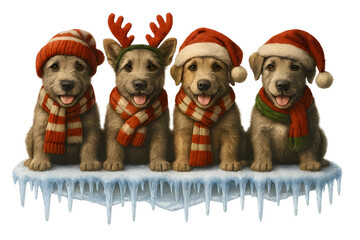 Cute Christmas Dog Breeds Collection &ndash; Holiday Puppy Set in Festive Winter Outfits,  Transparent background, Irish Wolfhound