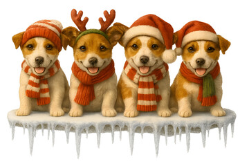 Cute Christmas Dog Breeds Collection &ndash; Holiday Puppy Set in Festive Winter Outfits,  Transparent background,  Jack Russell Terrier 