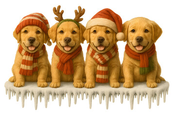 Cute Christmas Dog Breeds Collection &ndash; Holiday Puppy Set in Festive Winter Outfits,  Transparent background, Labrador Retriever