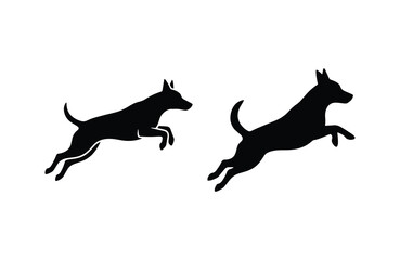 Jumping dog silhouette set playful pet