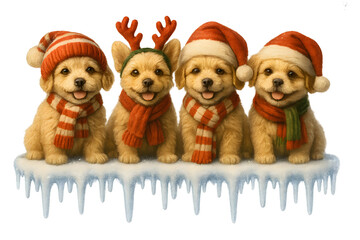 Cute Christmas Dog Breeds Collection &ndash; Holiday Puppy Set in Festive Winter Outfits,  Transparent background, Maltipoo