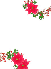 ポインセチアとサンキライのリースフレーム②縦_赤