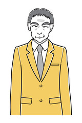 ニヒルな笑みのスーツの中年男性・上半身（シンプル）