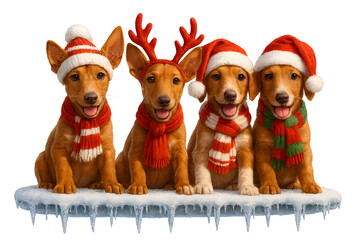 Cute Christmas Dog Breeds Collection &ndash; Holiday Puppy Set in Festive Winter Outfits,  Transparent background, Pharaoh Hound