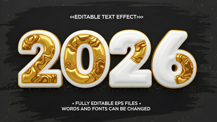 3d gold and white balloon text effect for the year 2026 with editable text and eps files