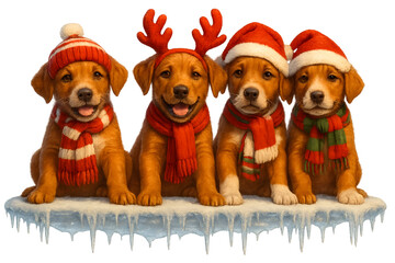 Cute Christmas Dog Breeds Collection &ndash; Holiday Puppy Set in Festive Winter Outfits,  Transparent background, Rhodesian Ridgeback